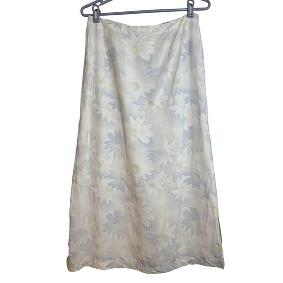 Vintage Dresses & Skirts - Vintage 90s Silk Linen Sunflower Midi Skirt Large Petites Cottage Countryside